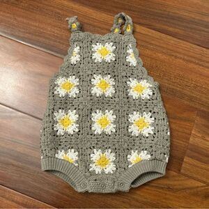 Zara green/white floral crochet knit onesie romper